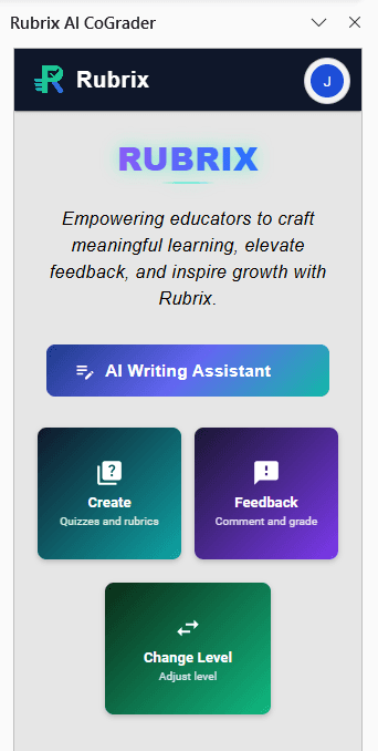 Rubrix Co-grader home screen in the Microsoft Word task pane